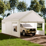 Shintenchi Carport 10' x 20' Heavy Duty Portable Garage, Car Port Canopy with Side-Opening Removable Door & Roll-Up Windows, Car Canopy for Truck,Car,Boat,Motorcycle,White Shintenchi