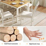 LUXOAK 7-Piece Solid Wood Dining Table Set, 60" Farmhouse Dining Table with 6 Chairs, Rectangular Table Set for 6, Kitchen & Dining Room Furniture, Distressed Cream LUXOAK