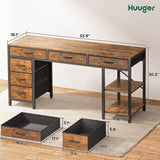 Huuger Computer Desk with 6 Drawers, 54 Inch Office Desk with Shelves, Reversible Gaming Desk, Corner Desk with Storage, Work Desk for Home Office, Study, Living Room, Rustic Brown Huuger