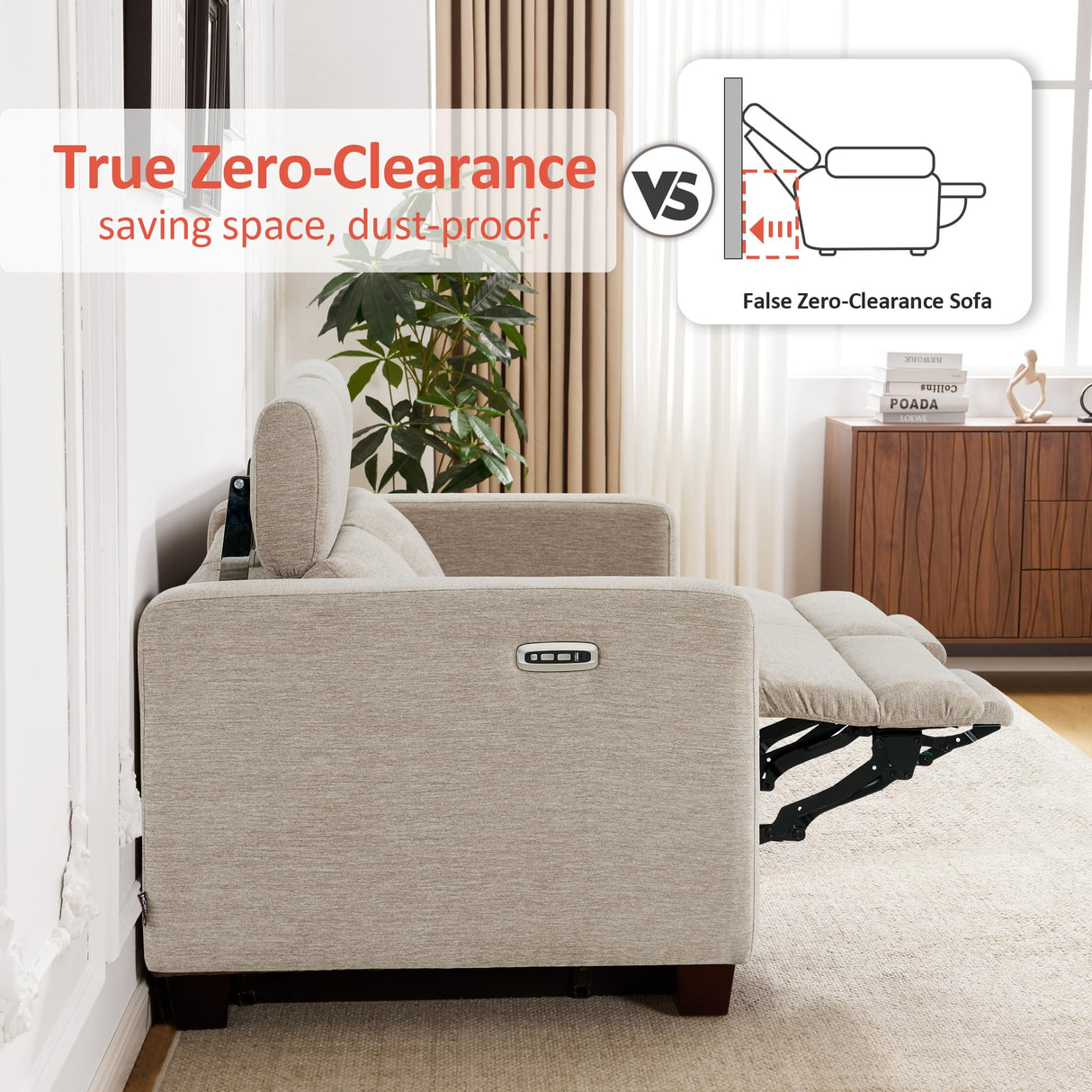 MCombo 62.2'' Wall Hugger Power Loveseat Recliner Sofa with Adjustable Headrest and USB & Type C Dual Charge Ports for Living Room, Office (Fabric, HL198M1) (Beige) MCombo