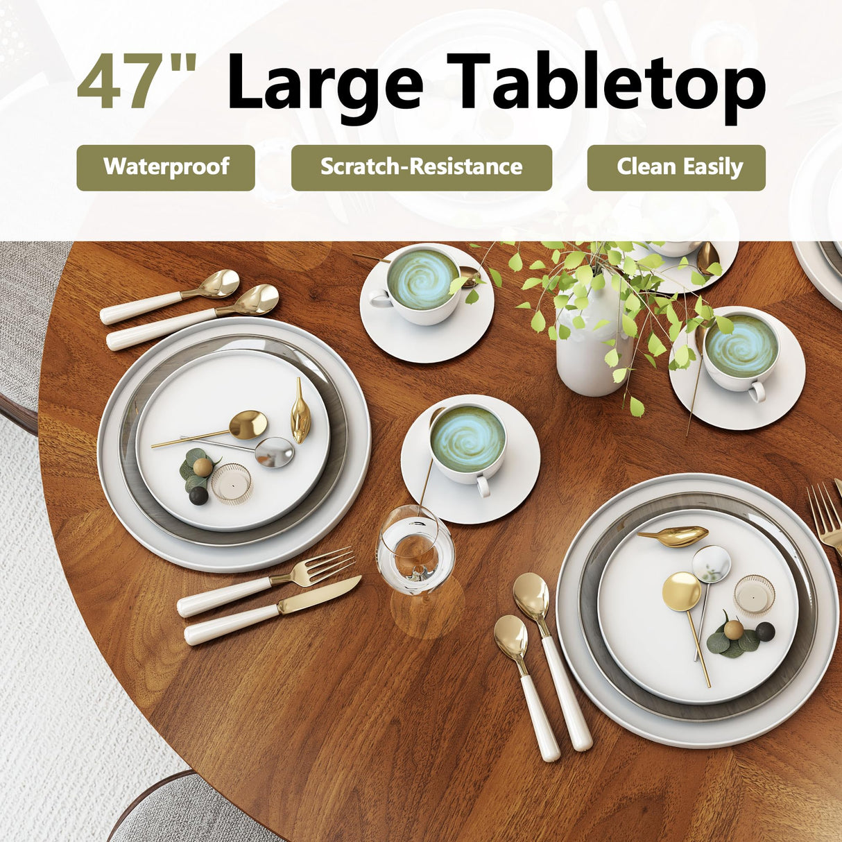 weselon 47 inch Round Dining Table for 4, Kitchen Table Dinner Table with 2-Layer Storage Shelf and Wood Slide Door for Home Dining Room Living Room (Walnut) weselon