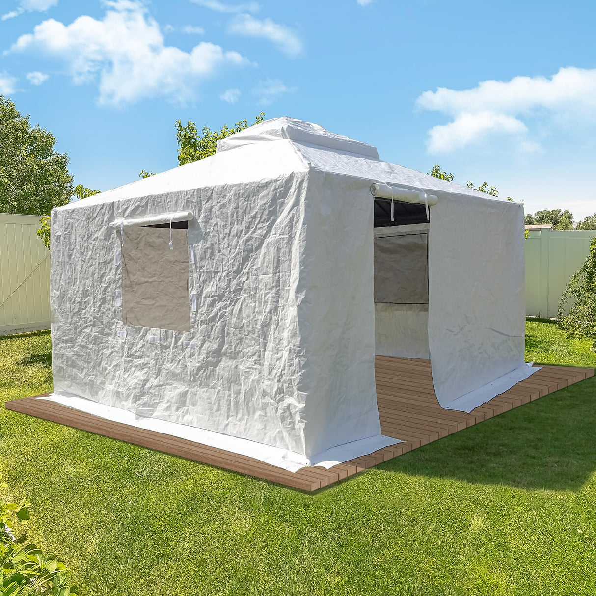 Domi 10' x 12' Universal Winter Gazebo Cover for Hardtop Gazebos,Outdoor Waterproof Enclosed Cover with Sidewalls and Mesh Windows,White (Gazebo not Included) domi outdoor living