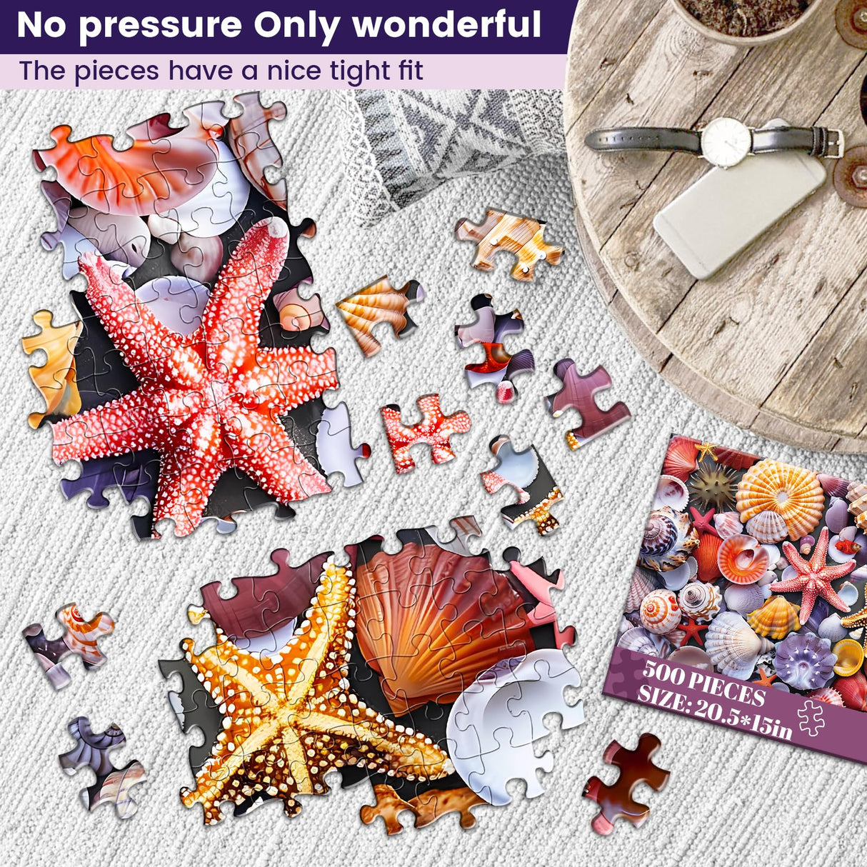 500 Pieces Jigsaw Puzzles for Adults–Colorful Beach Shells Puzzle for Adults Children Elderly–Recycled Paper Puzzle 500 Pieces–Glossy, Sturdy Pieces Challenging Family Game Great Gift Idea (20.5x15in) Nitktaia