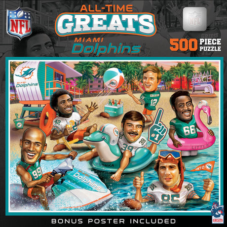 MasterPieces 500 Piece Sports Jigsaw Puzzle for Adults - NFL Miami Dolphins All-Time Greats - 15x21 Masterpieces