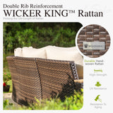 Sophia & William Patio Furniture Set with Fire Pit Table, Large Outdoor Wicker Rattan Sectional Sofa 8 Piece Patio Conversation Set for Deck, Backyard, Porch, Outside(56-Inch Fire Pit,Beige) Sophia & William