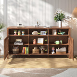 BVIUNTWO Farmhouse Brown TV Stand with Grille Doors, 5 Open Storage Compartments, 65" Media Console with Adjustable Shelves for Living Room BVIUNTWO