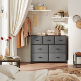 WLIVE Dresser TV Stand, Entertainment Center with Fabric Drawers, Media Console Table with Metal Frame and Wood Top for TV up to 45 inch, Chest of Drawers for Bedroom, Dark Grey WLIVE