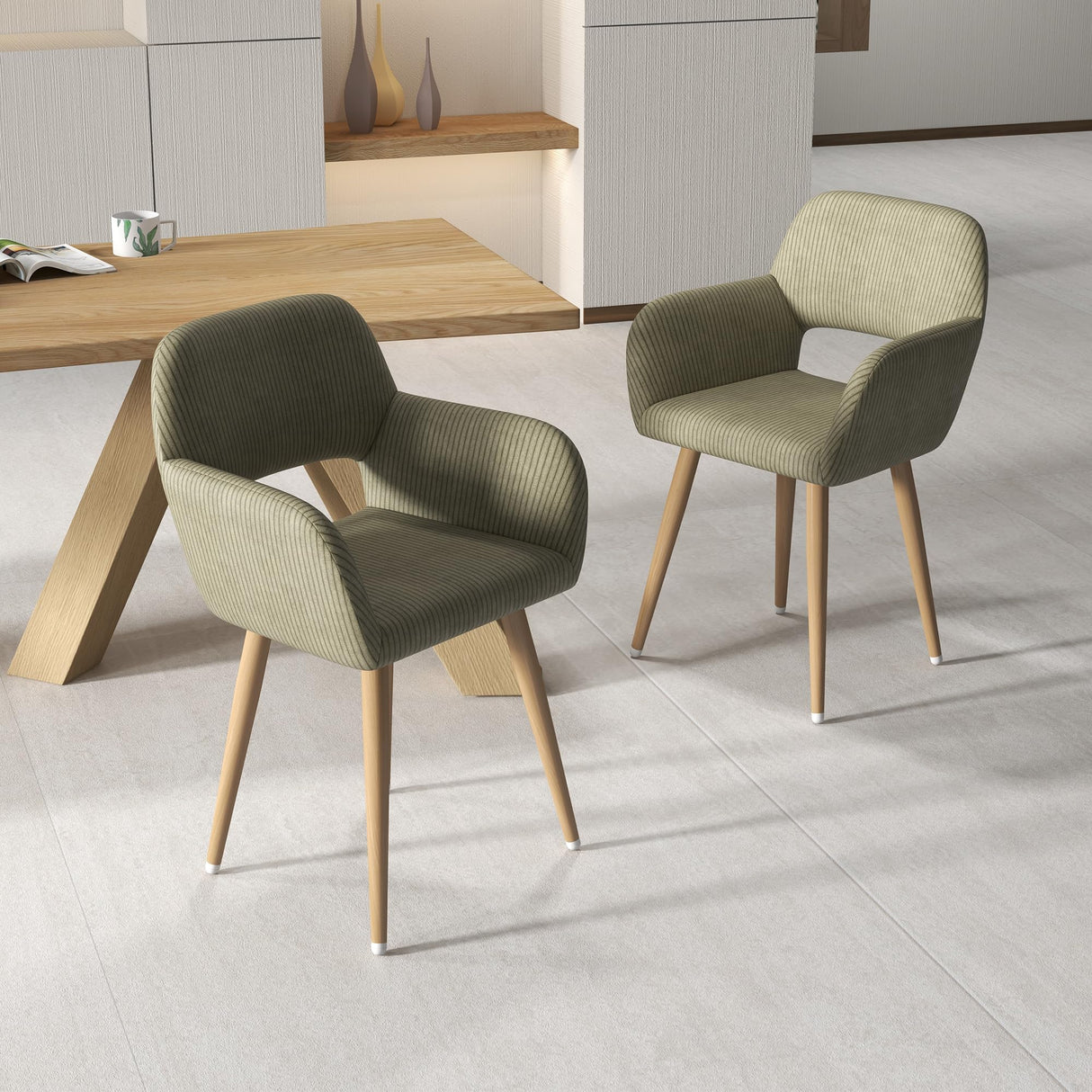 GOOLON Home Office Desk Chair Set of 1, Corduroy Fabric Vanity Chair for Makeup with Hollow Backrest, Comfy Armchair Wood Frame with Strudy Metal Legs, Dark Green GOOLON