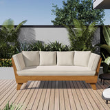 Christopher Knight Home Gary Patio Convertible Couch, Wooden Outdoor Daybed, 3-Seater Acacia Wood Patio Furniture Lounge Sofa for Backyard/Poolside/Garden, Back Pillow+Removable Cushion, Teak+ Beige Christopher Knight Home