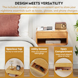 Bamboo Floating Nightstand with Drawer & Open Shelf - Fully Assembled Wall Mounted Bedside Table with Modern Design for Bedroom and Small Spaces - FSC Certified Bamboo Side Table Loom Interiors