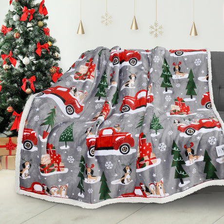 Catalonia Christmas Sherpa Throw Blanket, Xmas Theme Throws, Plush Fleece Couch Blanket |Super Soft, Comfy, Cozy, Fluffy, Warm | 50x60 inch,Truck Catalonia