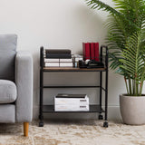 IRIS USA Wide Wood and Metal Rolling Storage Cart, Brown IRIS