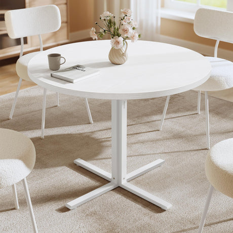 VASAGLE Dining Table, Small Round Kitchen Table for 4 People, 31.5 x 29.4 Inches, for Dining Room, Living Room, Farmhouse, Water-Resistant, Snow White UKDT082W01V1 VASAGLE