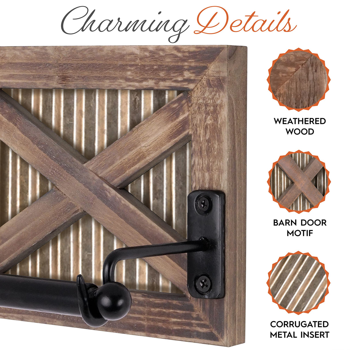 Autumn Alley Rustic Farmhouse Barn Door Toilet Paper Holder | Constructed of Warm Brown Wood, Gold Corrugated Metal and Black Metal | Adds Functional Farmhouse Charm to Your Bathroom Autumn Alley