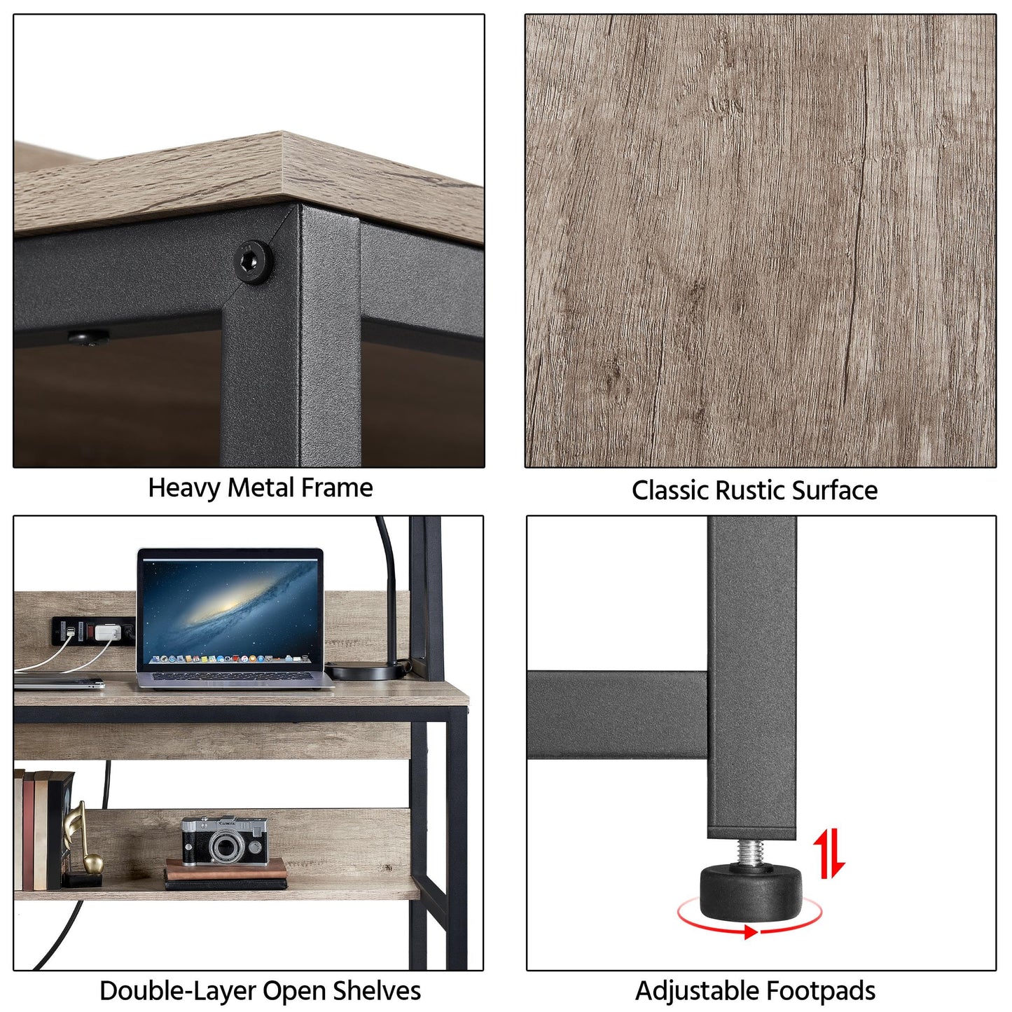 Yaheetech 47 Inch Grey Writing Desk with Power Outlets and USB Charging Ports for Home Office and Gaming - WoodArtSupply