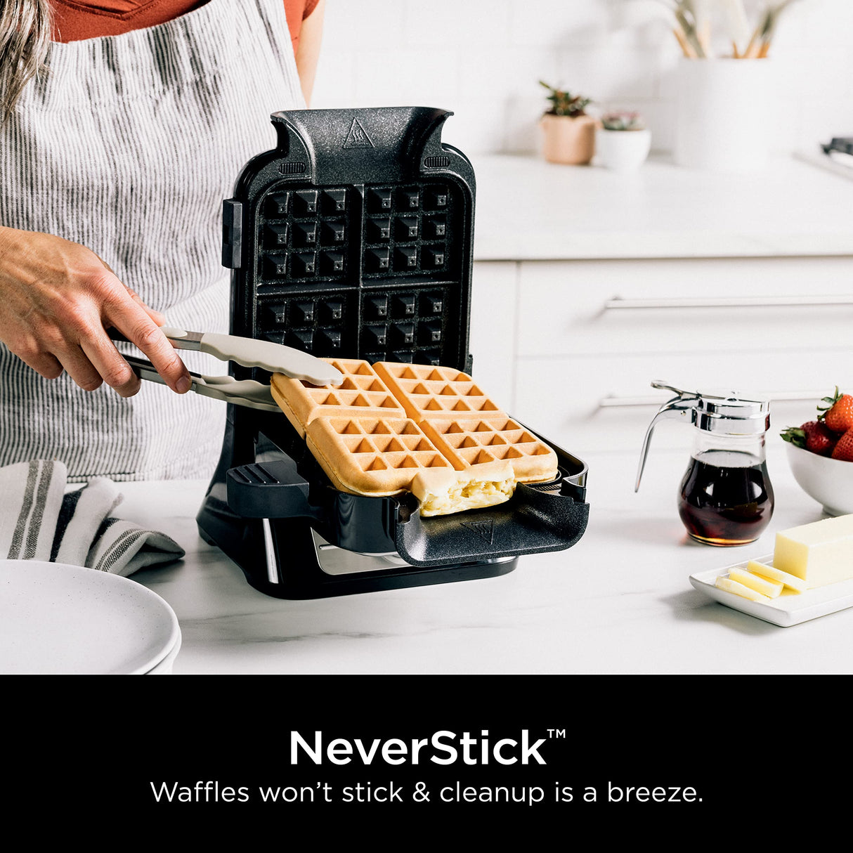 Ninja BW1000C Belgian Waffle Maker, Nonstick, 5 Shade Settings, Easy to Clean, Black/Silver, 12 inch Ninja