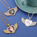 Hicarer 9 Pieces Sublimation Blank Necklace with Chain Set Blank Necklace Rhinestone Wing Shape Bezel Pendant Tray, 25 mm Sublimation Sheet, Double Sided Tape for DIY (Heart Shape Style) Hicarer