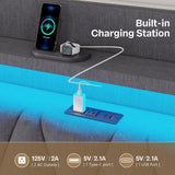 King Size Bed Frame with Storage, Platform Bed Frame King Size with LED Lights, King Bed Frame with Upholstered Headboard & Charging Station, No Box Spring Needed, Noise-Free, Easy Assembly, Gray Tagafi