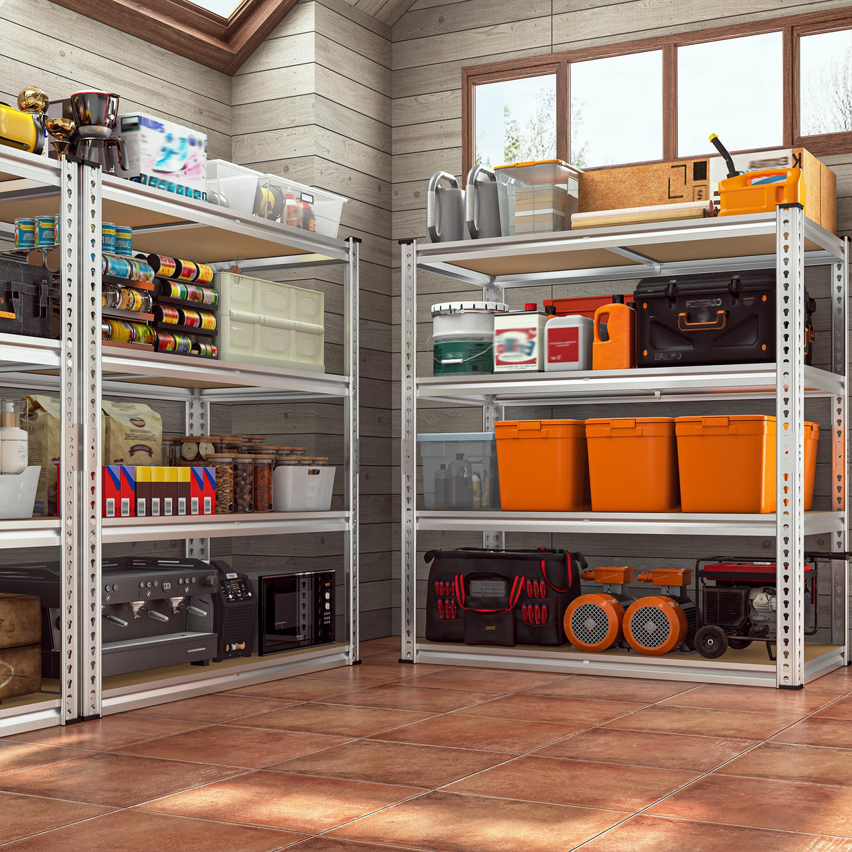 REIBII 40" W Garage Shelving 2000LBS Storage Shelves Adjustable Metal Shelving 4 Tier Pantry Shelves for Garage Closet Kitchen Basement 40" W x 19.7''D x 60''H, Silver REIBII