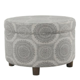 Homepop Home Decor | Upholstered Round Storage Ottoman | Ottoman with Storage for Living Room & Bedroom (Grey Medallion) 24.0 In. X 24.0 In. X 17.0 In. HomePop