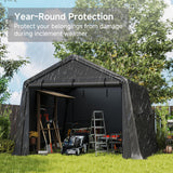 10×15 FT Outdoor Snow Carport, Portable Storage Shed Outdoor Waterproof, 240 g PE Waterproof Cover, Storage for Agricultural Utility Tractors, Garden Tools, Woods and Haystacks Real Relax