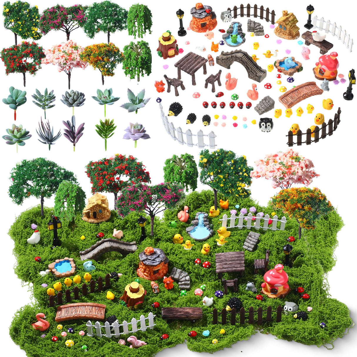 WinnerWhy 116 Pcs Fairy House Accessories Kit Miniature Garden Accessories Terrarium Decoration Mini Diorama Figurines Miniature Landscape Trees Simulated Succulents for DIY Garden Doll House Craft WinnerWhy