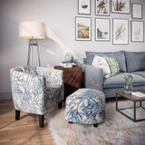 BELLEZE Accent Chair with Ottoman, Curved Back Living Room Chair, Stylish Barrel Club Chair and Footrest Set, Upholstered Round Tub Reading Chair for Bedroom - Lydia (Blue Coral) BELLEZE