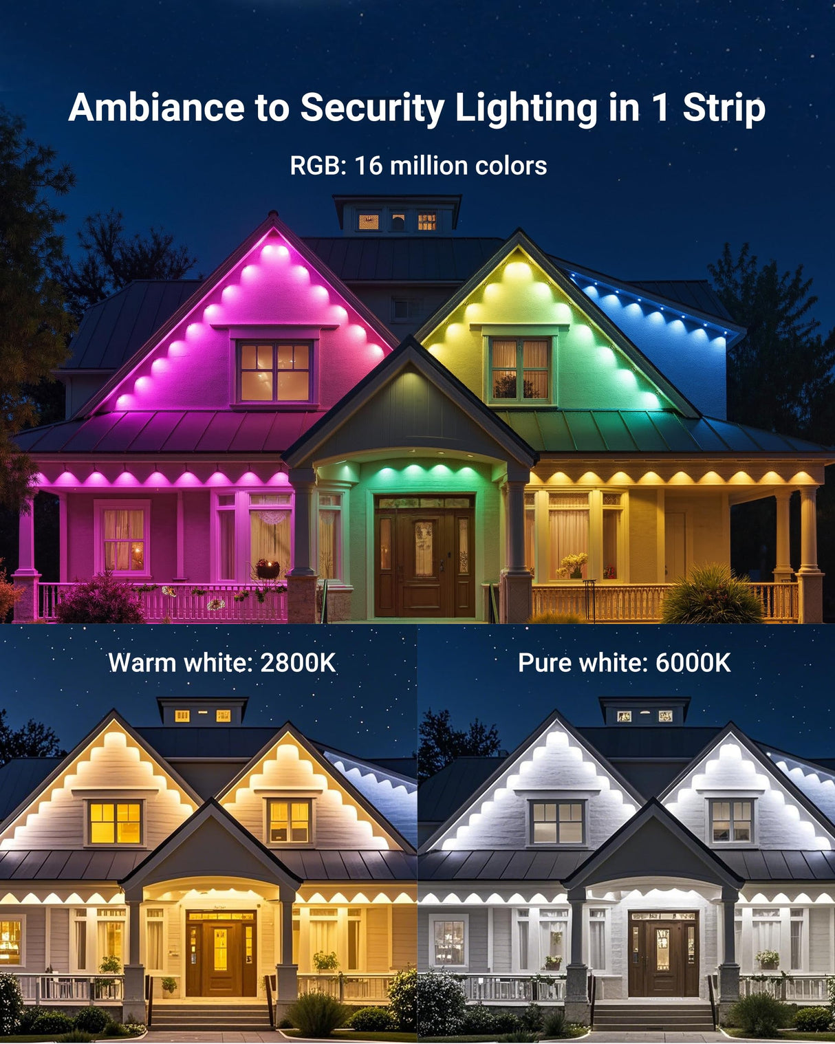 Permanent Outdoor Lights, 100ft RGBICWWPW Christmas Lights with 72 Triple-LED, IP67 Waterproof, 45lm Tunable White for Christmas Decorations, Daily and Holiday, Works with Alexa, Google Assistant ForChic