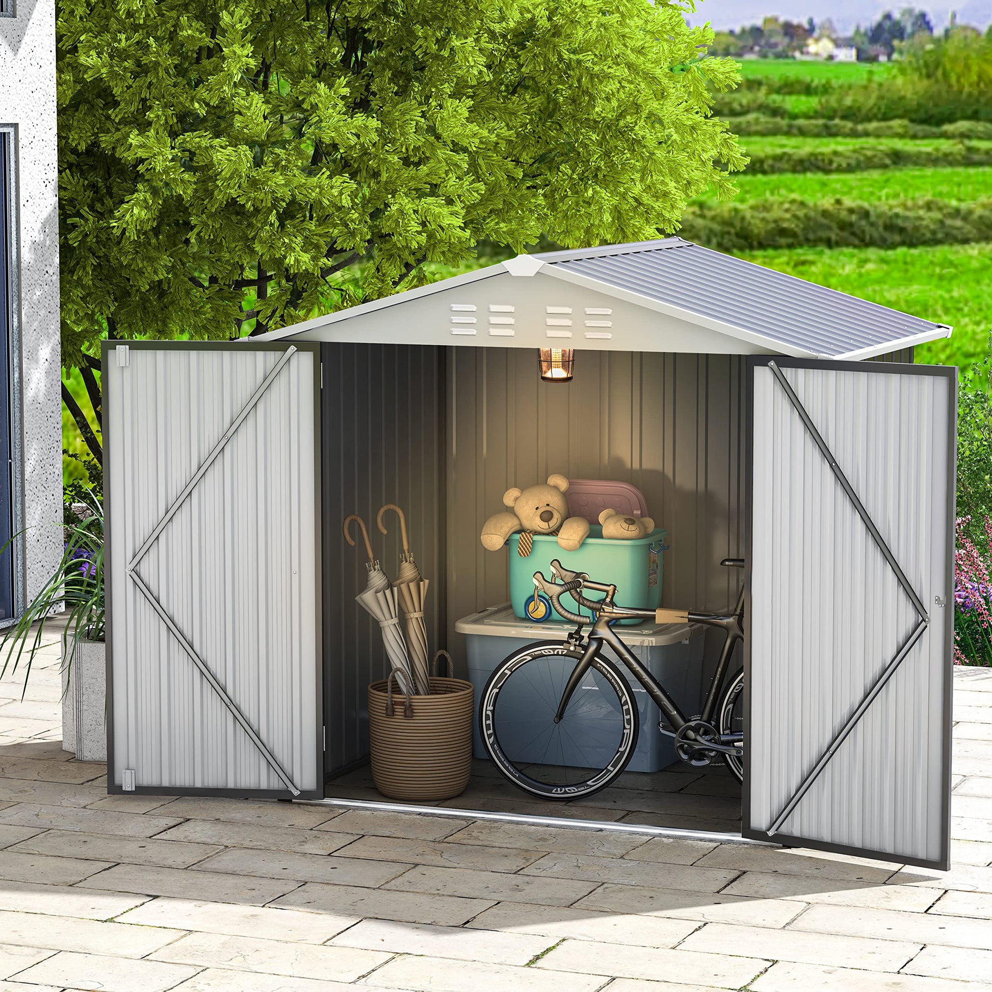 TOLEAD 6 x 4 FT Gray Metal Outdoor Storage Shed, Tool Sheds for Backyard Garden Patio Lawn with Water Proof, Large Heavy Duty Tool Sheds with Lockable Doors & Air Vent for Backyard Patio Lawn - WoodArtSupply