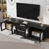 SOFTSEA Modern TV Stand for 80"+ TV, TV Console with 4 Glass Doors, Entertainment Center with 2 Drawers & Storage Cabinets, 78.7" Media Console Table for Living Room, Bedroom, Black SOFTSEA
