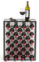 Mango Steam 32 Bottle Wine Rack with Black Glass Top Shelf, Free Standing for Home, Kitchen and Bar Mango Steam