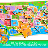 Montessori Mama Wooden USA Map Puzzle and World Continents and Oceans Map Puzzle (USA Map Puzzle) Montessori Mama