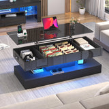 47.2" Large Lift Top Coffee Table,Modern High Glossy LED Coffee Tables for Living Room with Storage,Black Living Room Tables for Living Room,Dining Room,Bedroom Home Office,APP LED Lights（Black） chartustriable