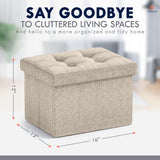 Ornavo Home Small Storage Ottoman Foldable Collapsible Rectangle Linen Ottoman Foot Rest Stool Seat, for Living Room, Bedroom, Home Office, Dorm - 12 x 16 x 12, Beige Ornavo Home