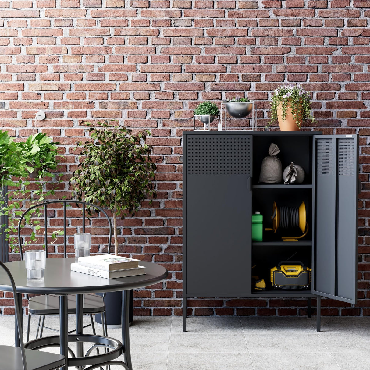 Ustamio Black Metal Storage Cabinet, Metal Locker Storage Cabinet with Doors and Shelves, 3 Tier Steel Office Storage Cabinet, Metal Sideboard for Home, Office, Kitchen and Coffee Bar Ustamio