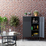 Ustamio Black Metal Storage Cabinet, Metal Locker Storage Cabinet with Doors and Shelves, 3 Tier Steel Office Storage Cabinet, Metal Sideboard for Home, Office, Kitchen and Coffee Bar Ustamio