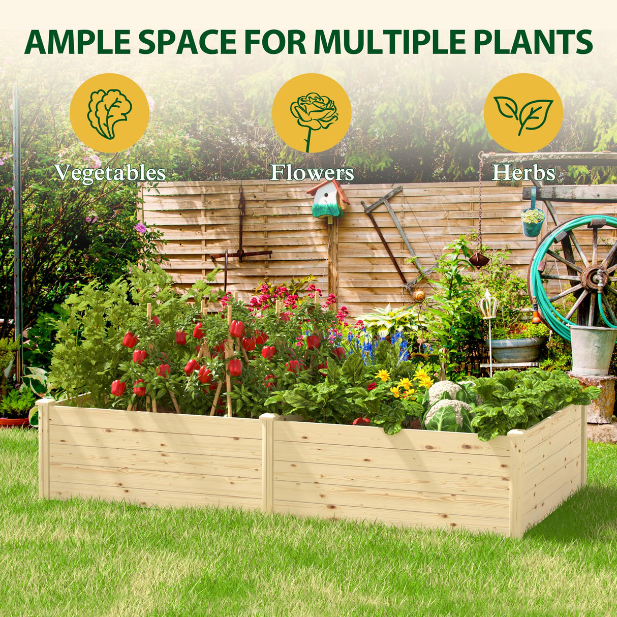 MUPATER 8x4x1.5 FT Wooden Raised Garden Bed, 43 Cubic Feet Outdoor Plant Box with Mortise & Tenon Design, Deep Raised Garden Bed for Herbs, Vegetables and Flowers, Garden, Natural Wood MUPATER