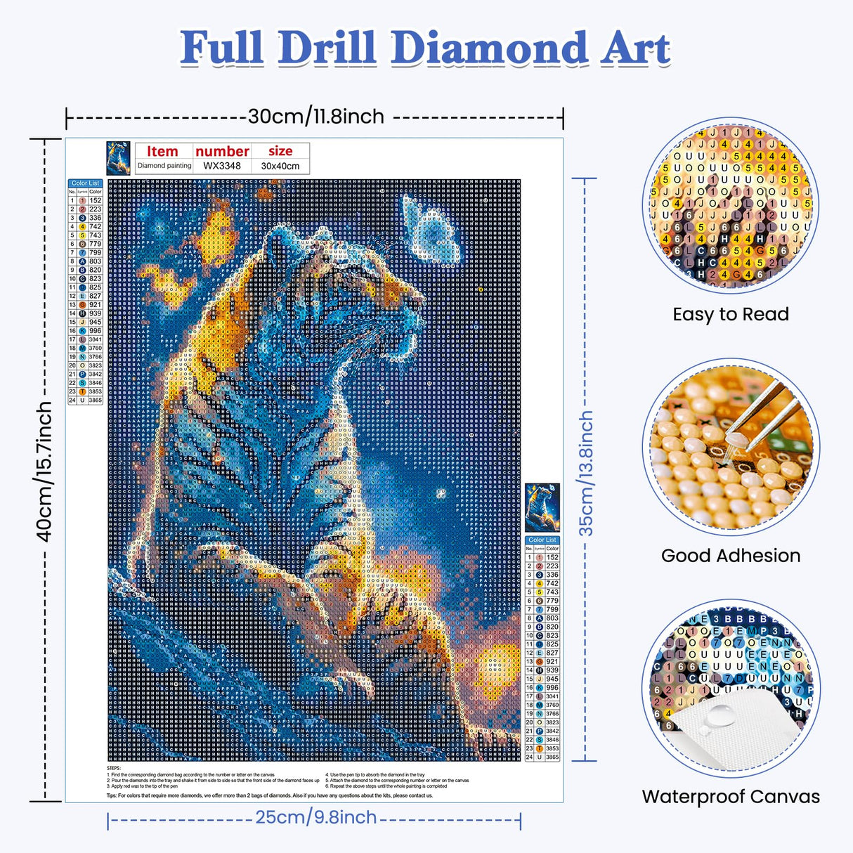 RICUVED Diamond Art Kits for Adults, Tiger Diamond Art Kits Full Drill 5D Fantasy Diamond Art, Starry Sky Diamond Gem Dots Art and Crafts for Gift Home Wall Decor 12x16 Inch/30x40cm RICUVED