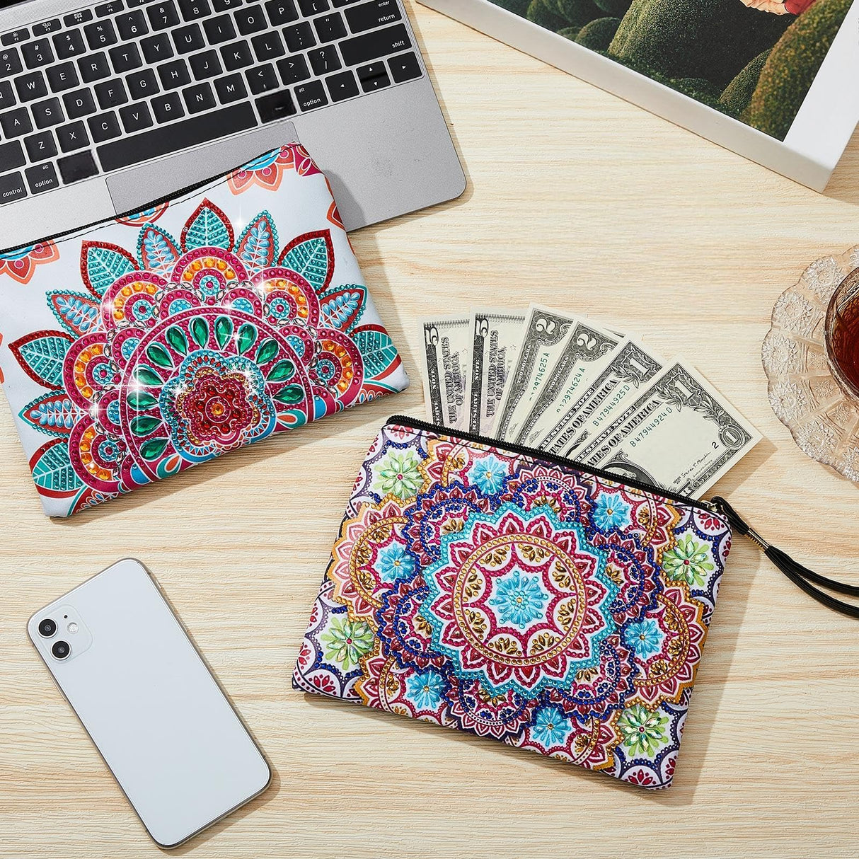 Geyoga 4 Pcs Mandala Diamond Painting Handbag Elegant 5d DIY Diamond Bags Zipper Special Shaped Handmade Purses for Women Art Craft Gift Geyoga