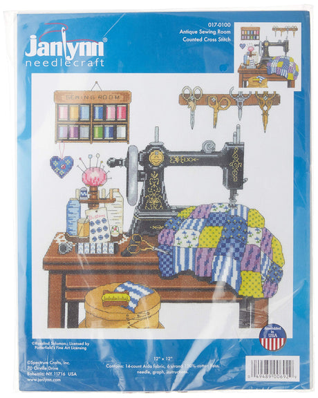 Janlynn 14 Count Antique Sewing Room Cross Stitch Kit, 12 by 12-Inch Janlynn