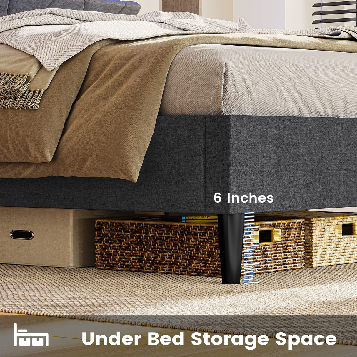 BTHFST Full Size Bed Frame with Outlets and USB Ports, Full Bed Frame with LED Lights, Upholstered Platform LED Bed Frame with Storage Shelf Headboard, No Box Spring Needed, Dark Grey BTHFST