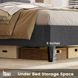 BTHFST Full Size Bed Frame with Outlets and USB Ports, Full Bed Frame with LED Lights, Upholstered Platform LED Bed Frame with Storage Shelf Headboard, No Box Spring Needed, Dark Grey BTHFST