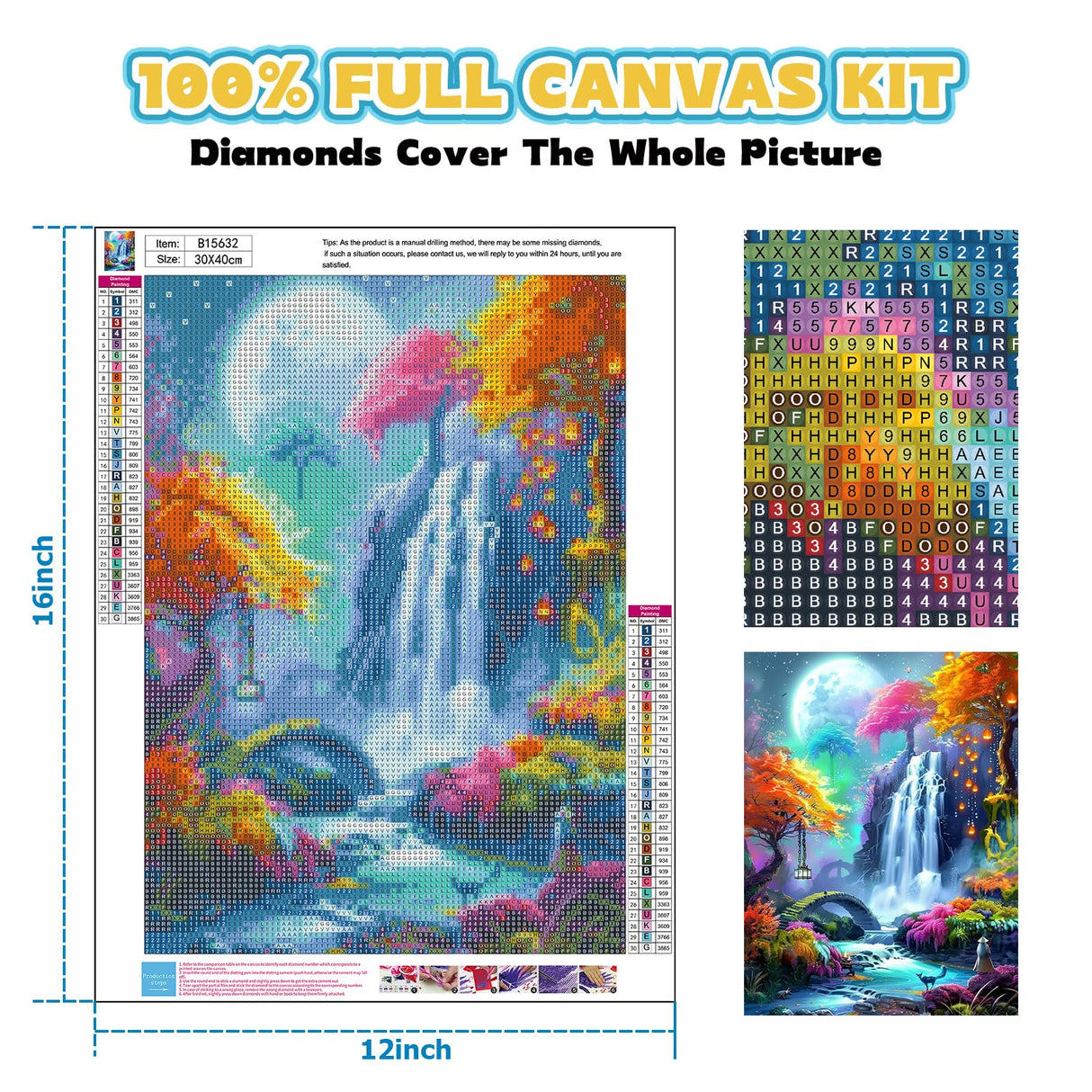 Perycomly Waterfall Landscape Diamond Art Kits for Adults, DIY Fantasy Moon Scenery Diamond Painting Kit for Beginners, 5D Embroidery Craft Kits for Home Decor Gift - 12x16 Inch Perycomly