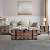 Rpuzonier Coffee Table Set, Vintage Wood Storage Trunk Coffee Table with Two End Side Table, Wood Center Table Rustic Cocktail Table with Two End Table for Living Room (Coffee Table with 2 End Table) Rpuzonier