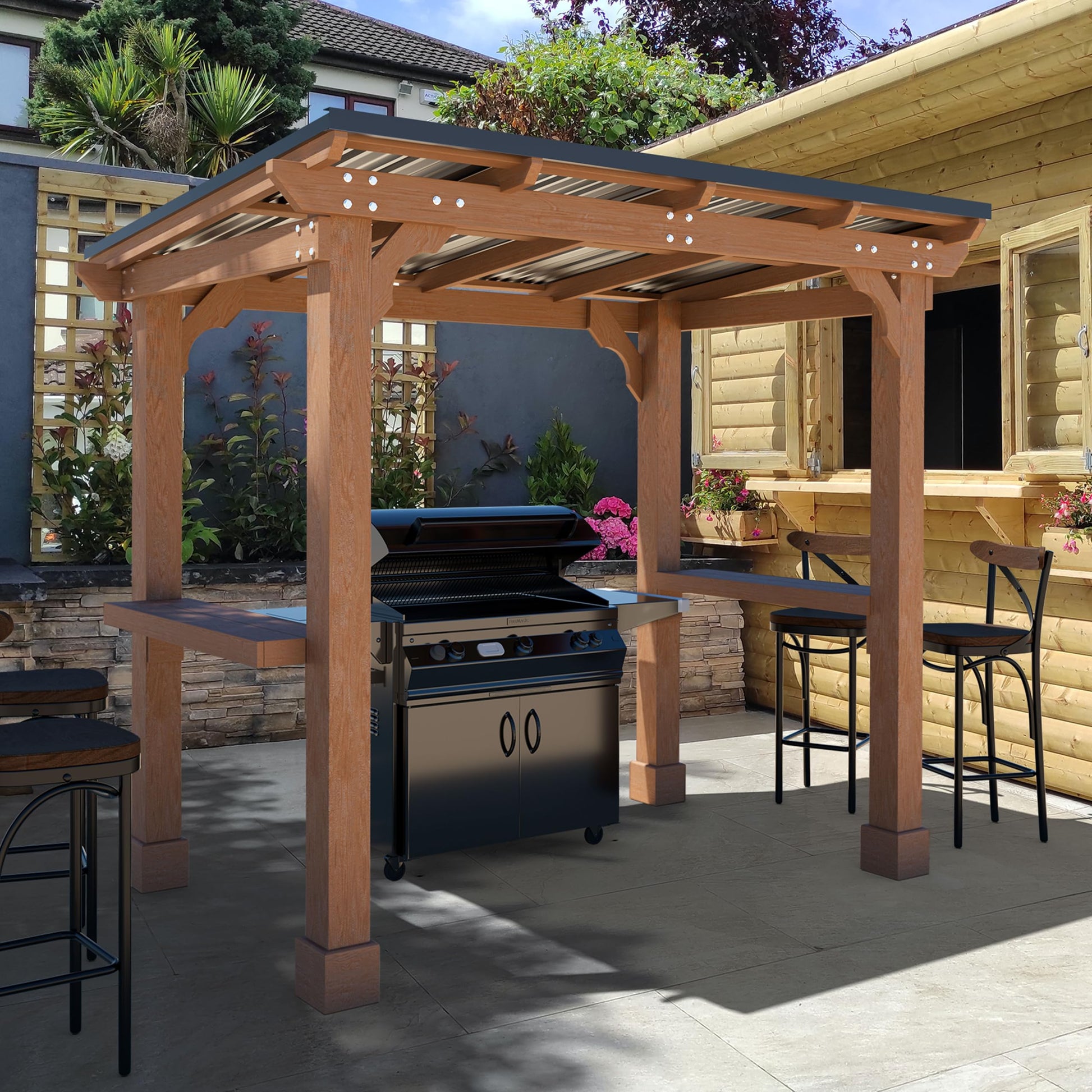 VEIKOU 8’x5’ Grill Gazebo, BBQ Gazebo Shelter with Galvanized Steel Roof, Cedar Frame, Patio Gazebo for Barbecue, Backyard, Garden, Deck - WoodArtSupply