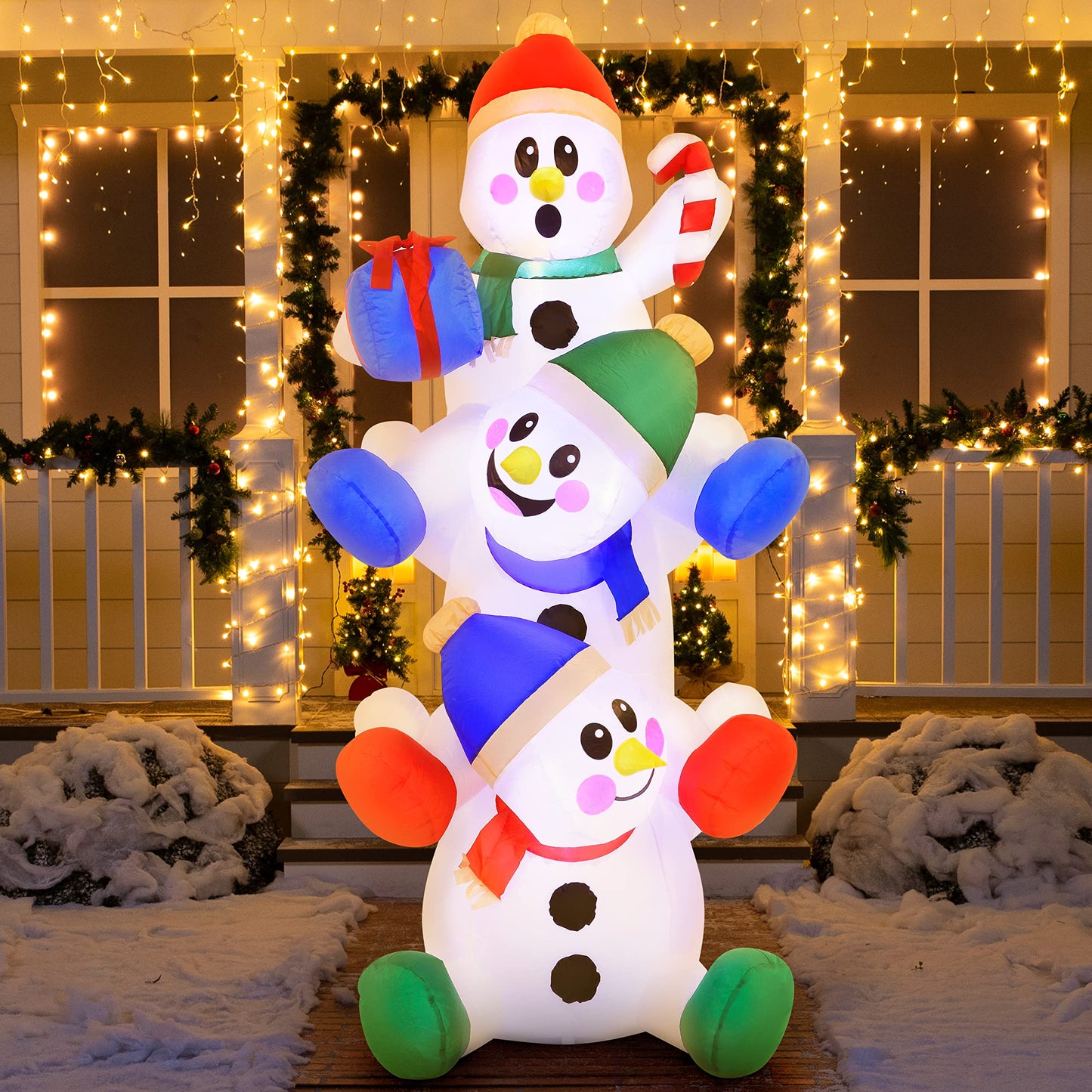 Joiedomi 6 FT Christmas Inflatable Stacked Snowman with Build-in LEDs Blow Up Inflatables for Xmas Party, Home Indoor Outdoor Yard Garden Lawn Winter Décor