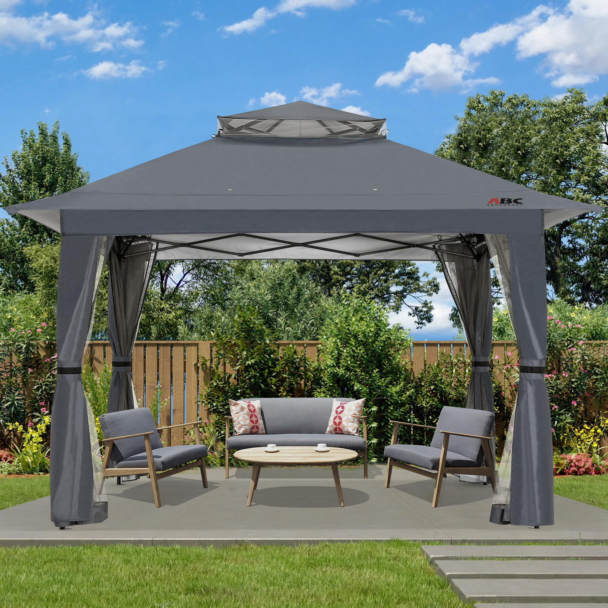 ABCCANOPY 13x13 Pop Up Gazebo, Outdoor Canopy Tent, Instant Screened Shelter with Mosquito Netting for Patio, Garden, Backyard, Party, Camping (Dark Gray) ABCCANOPY