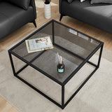 SAYGOER Glass Coffee Table, Small Modern Coffee Table Square Simple Center Tables for Living Room 26.7 x 26.7 x 17.7 Inches, Gray Black SAYGOER