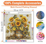 igoodom Diamond Art Kits for Adults, Sunflowers Diamond Art Kits, Full Drill Round Sunflowers Butterfly Diamond Painting Kits, DIY Gem Art and Crafts for Home Wall Decor Gift 14x14inch igoodom