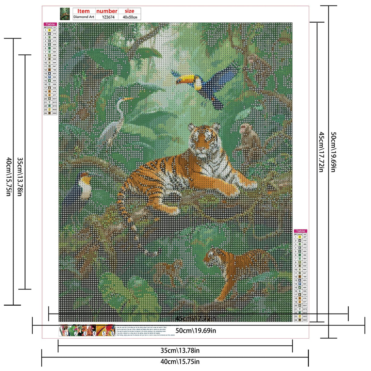 JISHSHAY Animal Jungle Diamond Painting Round Drill Diamond Art Round Beads Gem Art Gem Painting Mosaic Kits for Adults Embroidery Kit Jigsaw Puzzles Paint by Numbers Wall Decor 40×50cm/15.75×19.69in JISHSHAY